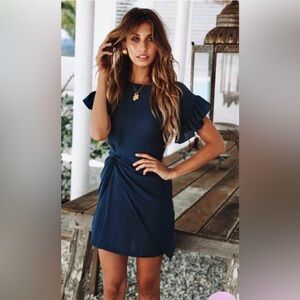 NWT Hello Molly Hold Space Draped Faux Wrap Mini Dress in Navy
